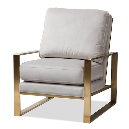 Baxton Studio Mietta Grey Velvet Upholstered Gold Finished Lounge Chair 146-8327